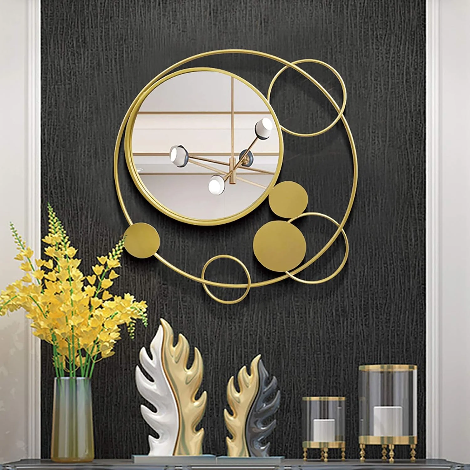 آینه تزئینی دیواری ABHJKLM، آینه گرد مدرن، دکوراسیون دیواری، آویز پس زمینه تلویزیون