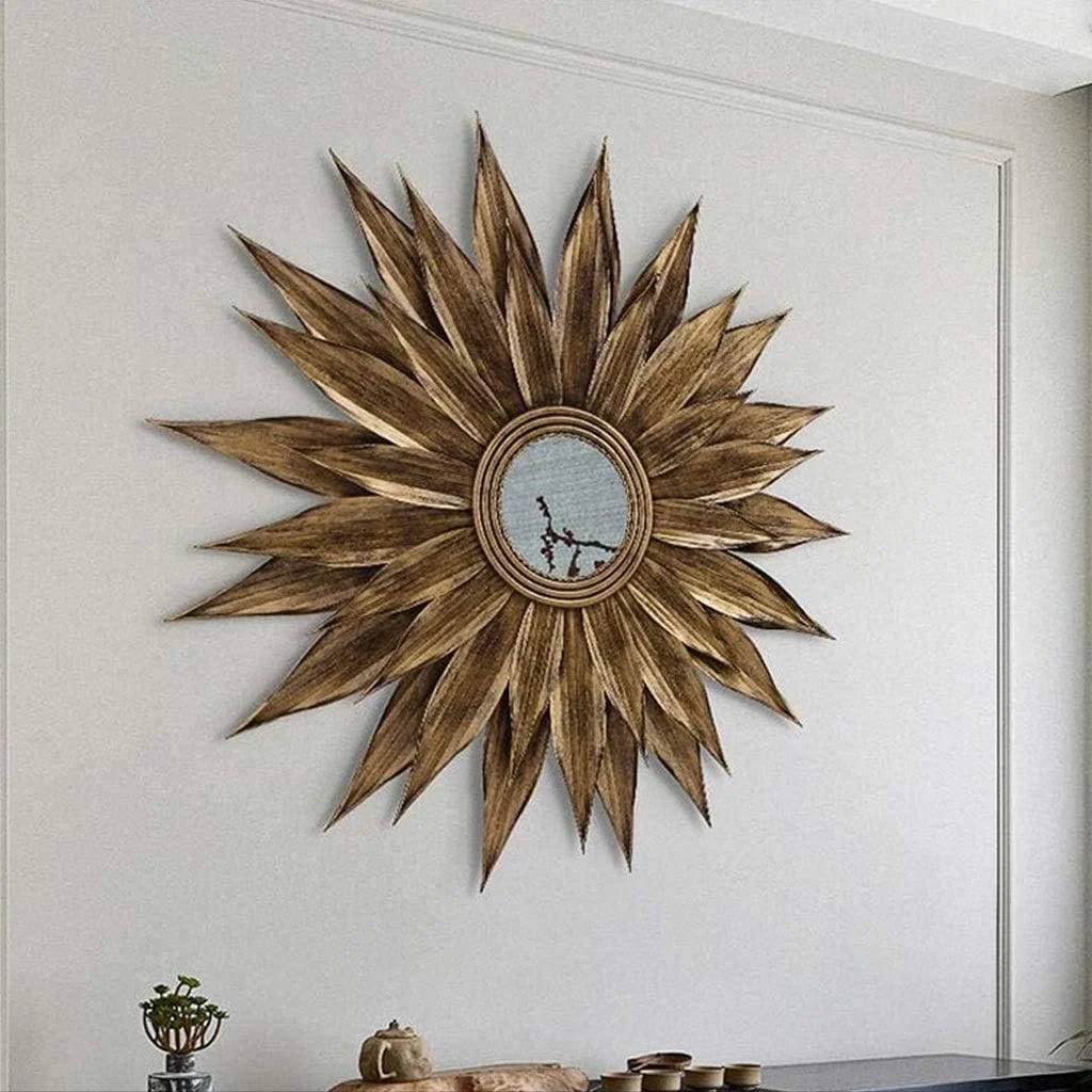 آینه دیواری تزئینی مدل خورشیدی به سبک اروپایی مناسب حمام، اتاق نشیمن و اتاق خواب، ابعاد 70 * 70 سانتی متر آینه دیواری تزئینی مدل خورشیدی به سبک اروپایی مناسب حمام، اتاق نشیمن و اتاق خواب، ابعاد 70 * 70 سانتی متر