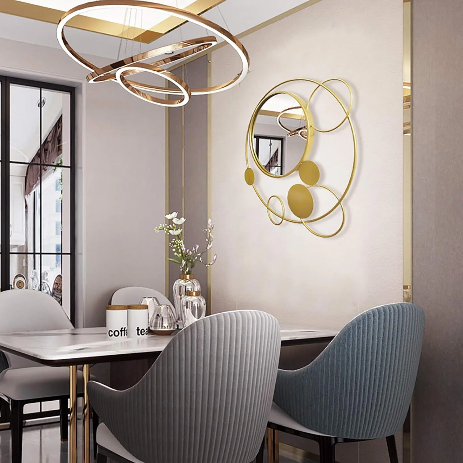 آینه تزئینی دیواری ABHJKLM، آینه گرد مدرن، دکوراسیون دیواری، آویز پس زمینه تلویزیون