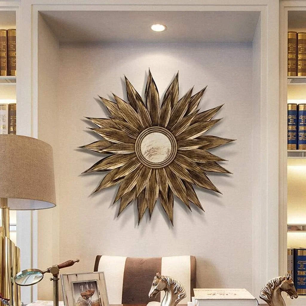 آینه دیواری تزئینی مدل خورشیدی به سبک اروپایی مناسب حمام، اتاق نشیمن و اتاق خواب، ابعاد 70 * 70 سانتی متر آینه دیواری تزئینی مدل خورشیدی به سبک اروپایی مناسب حمام، اتاق نشیمن و اتاق خواب، ابعاد 70 * 70 سانتی متر