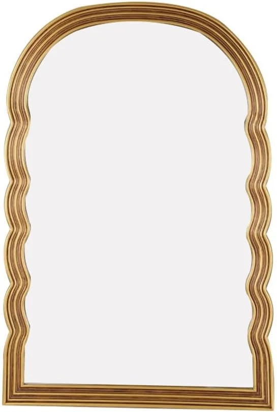 آینه دیواری قوسی طلایی عتیقه، آینه موج‌دار حمام با طرح قدیمی، 60x90 سانتی‌متر، آینه تزئینی برای اتاق خواب، اتاق نشیمن، دکور ورودی