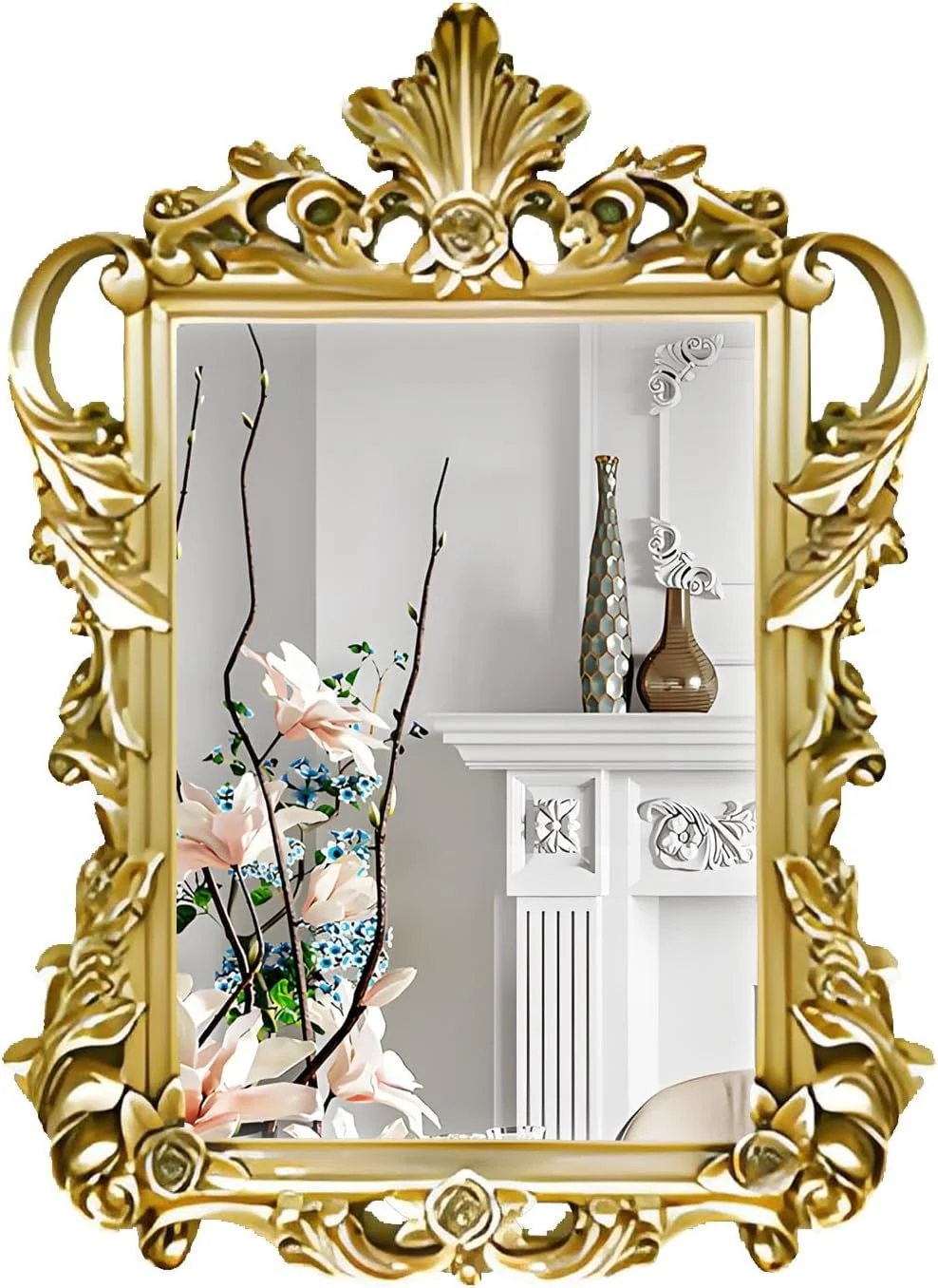 آینه تزئینی دیواری حمام HD بالای سینک - آینه آرایشی رومیزی عتیقه - سایزهای بزرگ/پرداخت های مختلف (شامپاین)