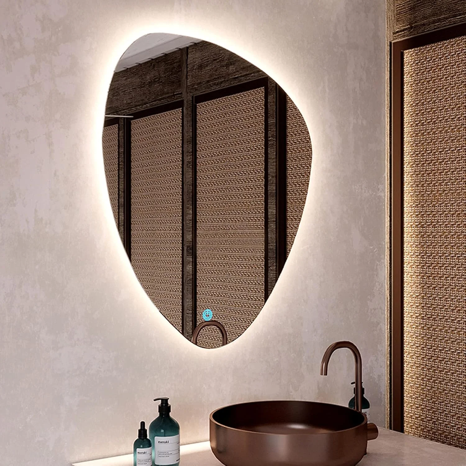 آینه روشویی LED حمام، آینه تزئینی مدرن، آینه آرایش دیواری با نور 70/80/90 سانتی‌متری، با کلید دیمر لمسی، 3 رنگ نور، برای حمام، ورودی، B، B-70x90 سانتی‌متر