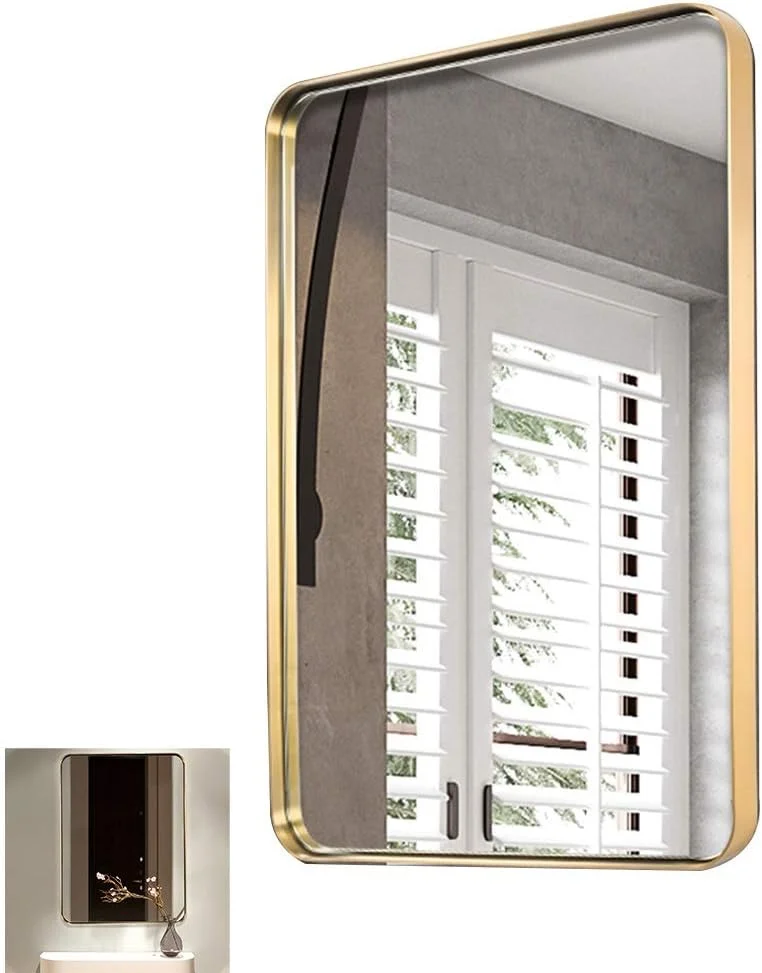 آینه حمام، آینه دیواری، آینه تزئینی اتاق نشیمن، آینه آرایشی، قاب استیل ضد زنگ، ضد خوردگی، بدون تغییر رنگ (رنگ: طلایی، اندازه: 50x80 سانتی متر)