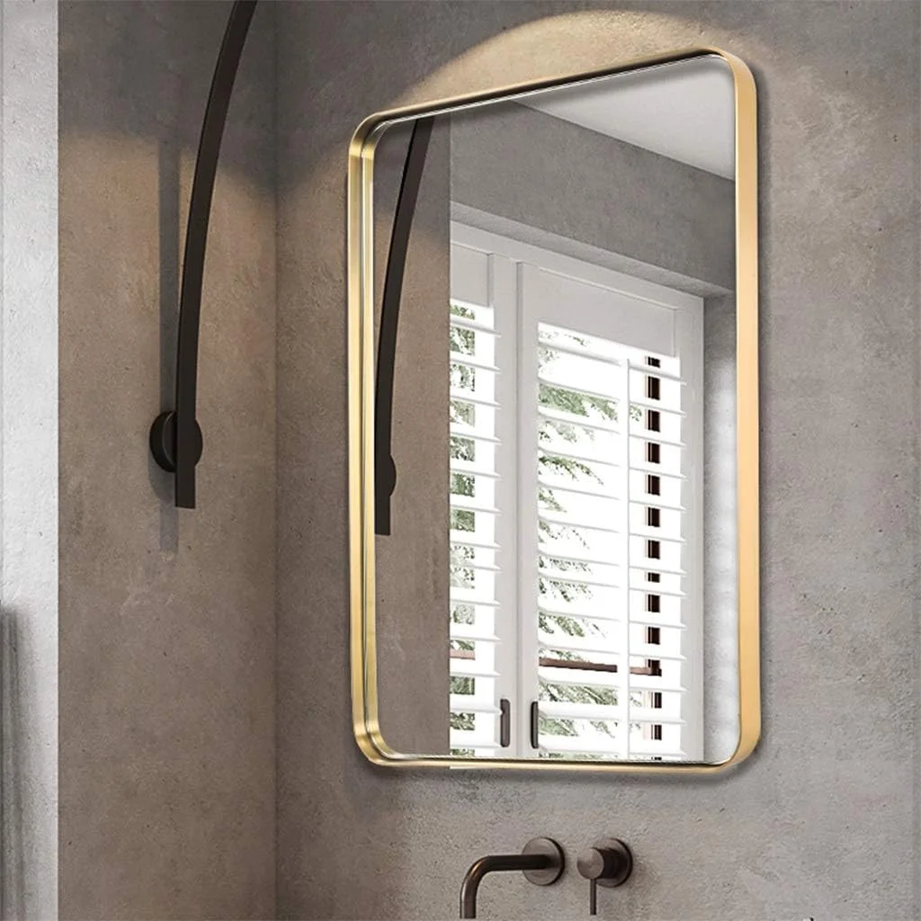 آینه حمام، آینه دیواری، آینه تزئینی اتاق نشیمن، آینه آرایشی، قاب استیل ضد زنگ، ضد خوردگی، بدون تغییر رنگ (رنگ: طلایی، اندازه: 50x80 سانتی متر)
