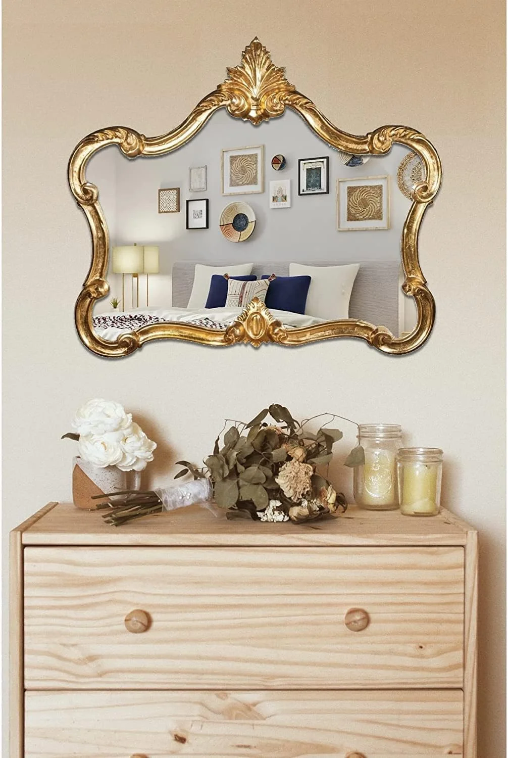 آینه دیواری شیک و کهنه نما بیسکوتینی 82 x 70 سانتی متر، آینه دیواری تزئینی، آینه ورودی