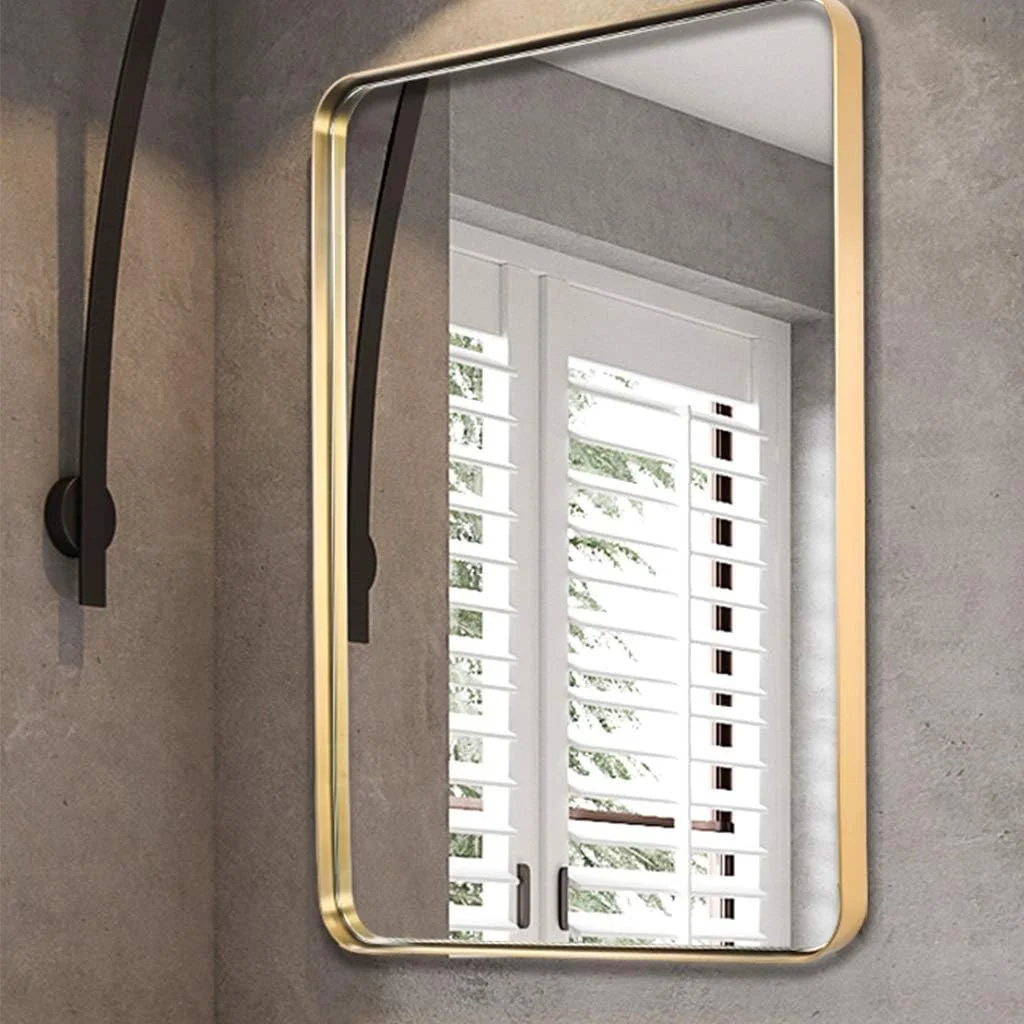 آینه حمام، آینه دیواری، آینه تزئینی اتاق نشیمن، آینه آرایشی، قاب استیل ضد زنگ، ضد خوردگی، بدون تغییر رنگ (رنگ: طلایی، اندازه: 50x80 سانتی متر)