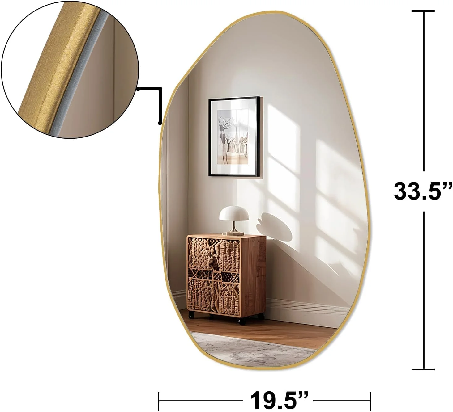 آینه دیواری نامنظم BOMINICA، آینه نامتقارن، آینه دیواری تزئینی با قاب چوبی طلایی، آینه دیواری برای حمام، اتاق نشیمن، ورودی، اتاق خواب، راهرو (طلایی، 49.5 * 85 سانتی متر) آینه دیواری نامنظم BOMINICA، آینه نامتقارن، آینه دیواری تزئینی با قاب چوبی طلایی، آینه دیواری برای حمام، اتاق نشیمن، ورودی، اتاق خواب، راهرو (طلایی، 49.5 * 85 سانتی متر)