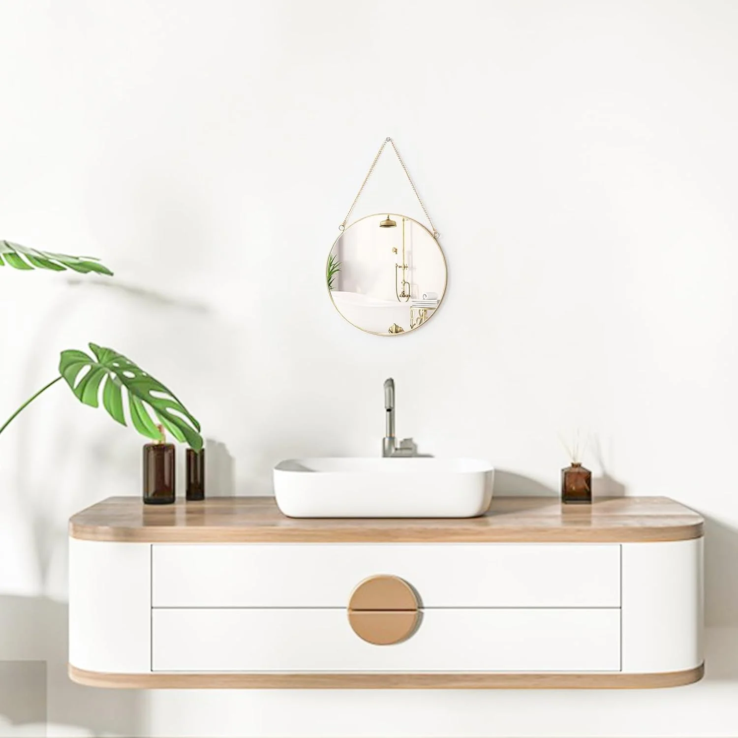 آینه دایره ای آویز داهی، دکور دیواری، آینه گرد طلایی کوچک با زنجیر آویز برای اتاق نشیمن، حمام، اتاق خواب، طلایی، 29.84 * 29.84 سانتی متر آینه دایره ای آویز داهی، دکور دیواری، آینه گرد طلایی کوچک با زنجیر آویز برای اتاق نشیمن، حمام، اتاق خواب، طلایی، 29.84 * 29.84 سانتی متر