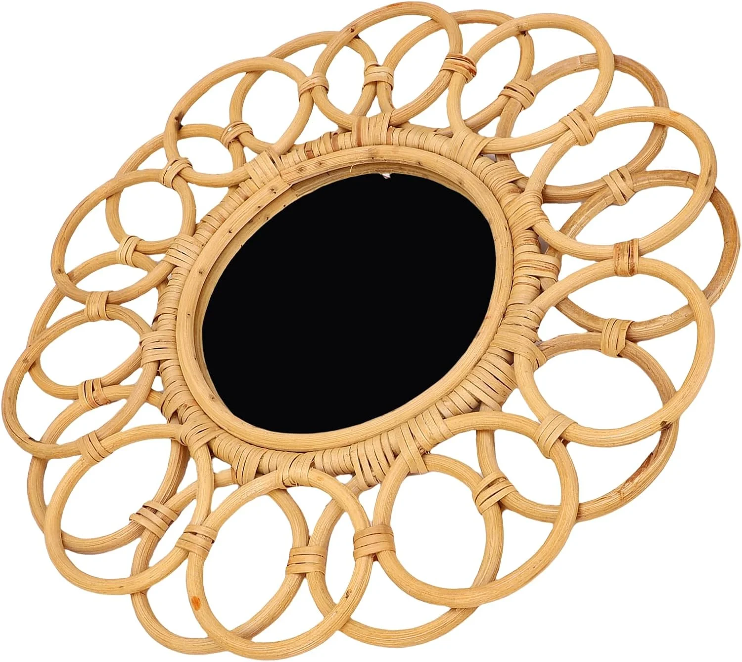 آینه راتان روستیک Jiawu، آینه تزئینی بوهو روندو دست ساز برای ورودی اتاق نشیمن، قفسه دیواری