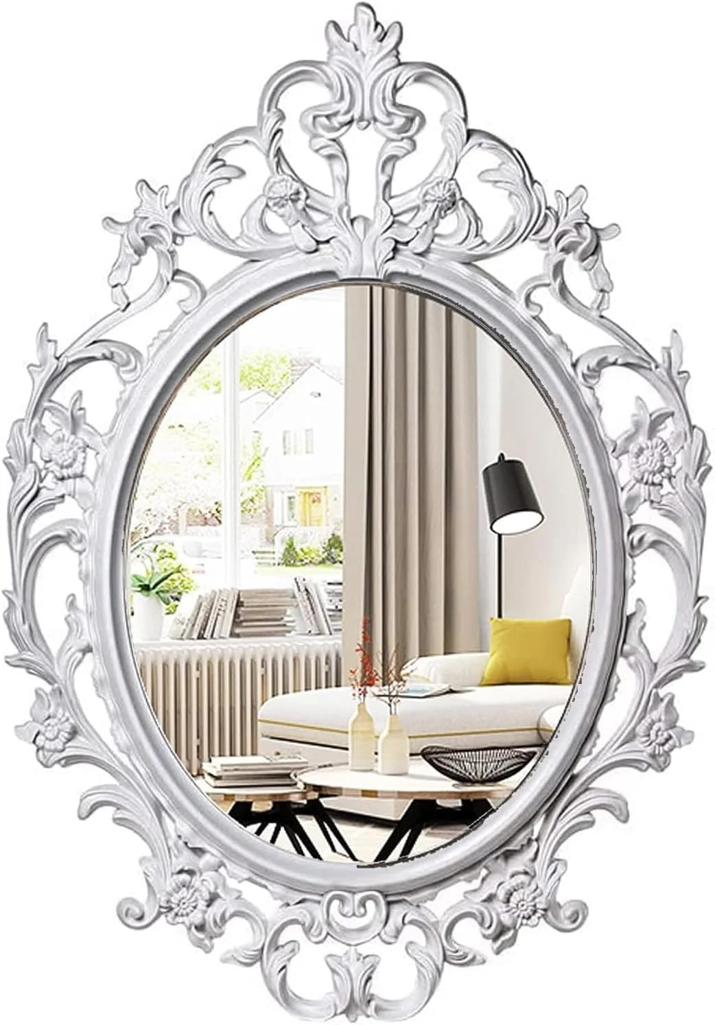 آینه دیواری بیضی عتیقه شیک JOHN'SDECOR - آینه تزئینی وینتیج برای اتاق نشیمن، اتاق خواب، حمام و راهرو | آینه دیواری شیک با قاب پلاستیکی برای دکوراسیون کلاسیک (کوچک) آینه دیواری بیضی عتیقه شیک JOHN'SDECOR - آینه تزئینی وینتیج برای اتاق نشیمن، اتاق خواب، حمام و راهرو | آینه دیواری شیک با قاب پلاستیکی برای دکوراسیون کلاسیک (کوچک)