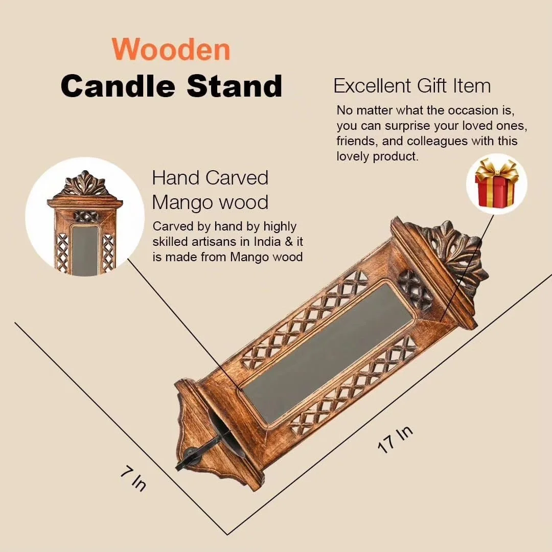 آویز دیواری چوبی جاروکا کریشنز با آینه و جای شمع (قهوه ای - سبک 1) آویز دیواری چوبی جاروکا کریشنز با آینه و جای شمع (قهوه ای - سبک 1)