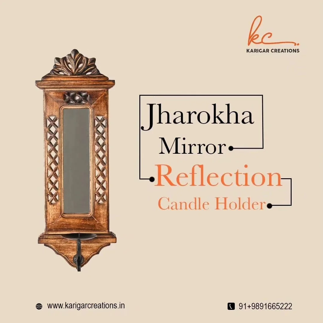 آویز دیواری چوبی جاروکا کریشنز با آینه و جای شمع (قهوه ای - سبک 1) آویز دیواری چوبی جاروکا کریشنز با آینه و جای شمع (قهوه ای - سبک 1)