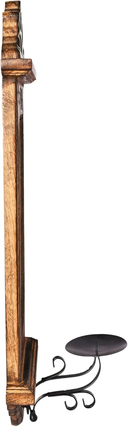 آویز دیواری چوبی جاروکا کریشنز با آینه و جای شمع (قهوه ای - سبک 1) آویز دیواری چوبی جاروکا کریشنز با آینه و جای شمع (قهوه ای - سبک 1)