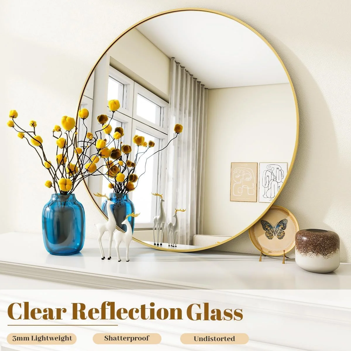 آینه گرد مشکی JWWYJ، آینه دایره ای 60 سانتی متری با قاب فلزی ساده، آینه آویز مدرن برای حمام، راهرو، اتاق نشیمن (طلایی، 60x60) آینه گرد مشکی JWWYJ، آینه دایره ای 60 سانتی متری با قاب فلزی ساده، آینه آویز مدرن برای حمام، راهرو، اتاق نشیمن (طلایی، 60x60)