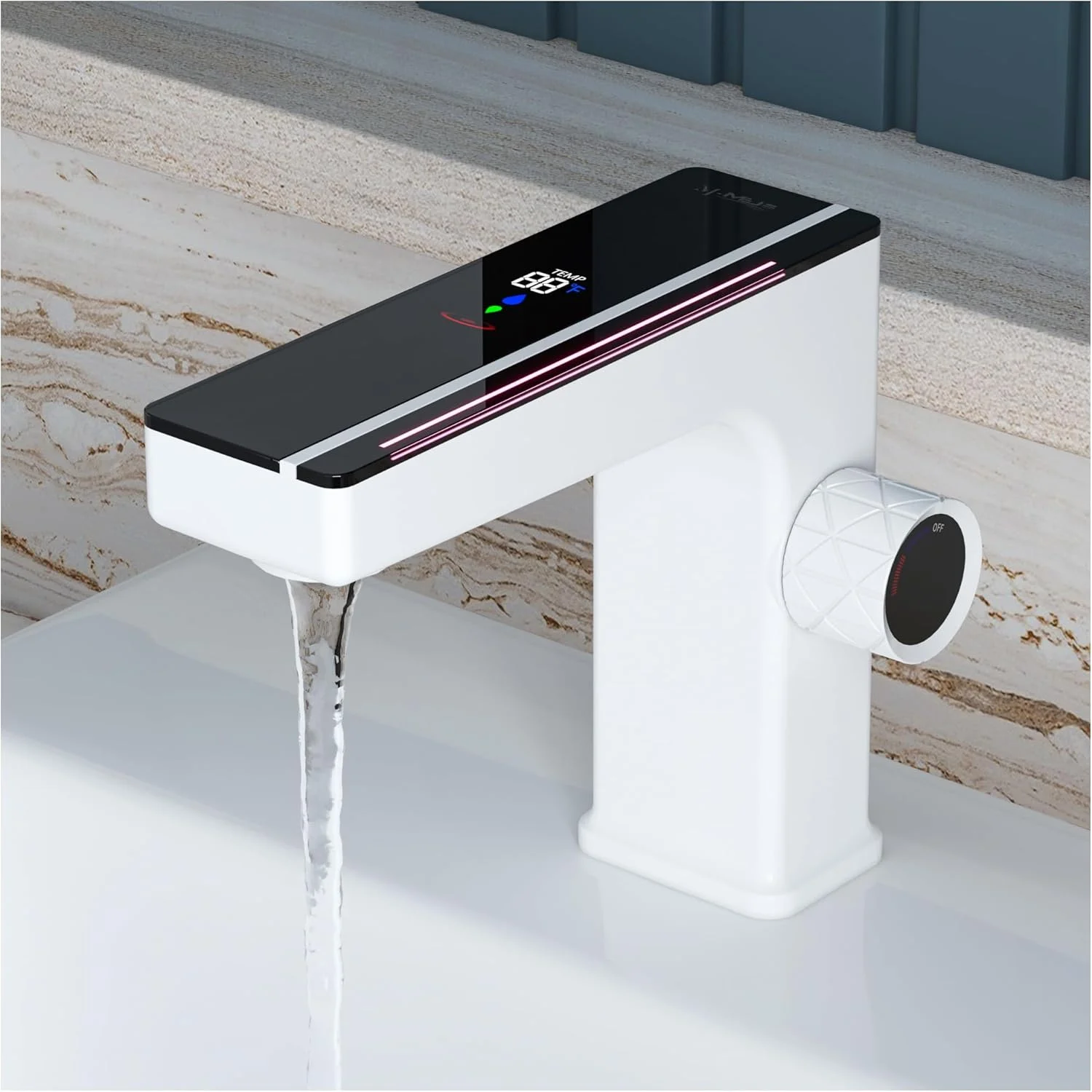 شیر روشویی ال ای دی MEJE، شیر آب با نمایشگر دیجیتال دما، شیر تک دستگیره برنجی، رنگ سفید زیبا شیر روشویی ال ای دی MEJE، شیر آب با نمایشگر دیجیتال دما، شیر تک دستگیره برنجی، رنگ سفید زیبا