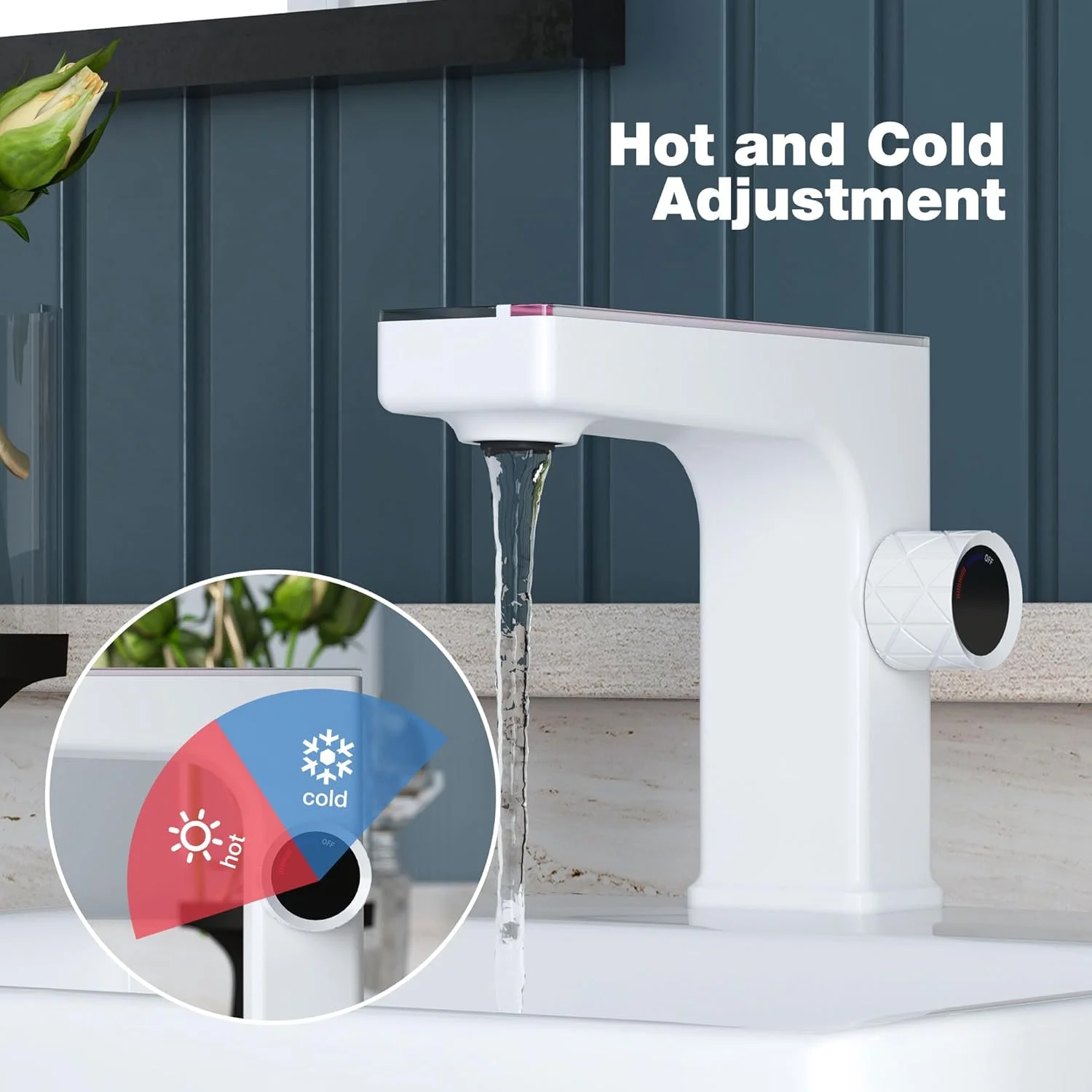 شیر روشویی ال ای دی MEJE، شیر آب با نمایشگر دیجیتال دما، شیر تک دستگیره برنجی، رنگ سفید زیبا شیر روشویی ال ای دی MEJE، شیر آب با نمایشگر دیجیتال دما، شیر تک دستگیره برنجی، رنگ سفید زیبا