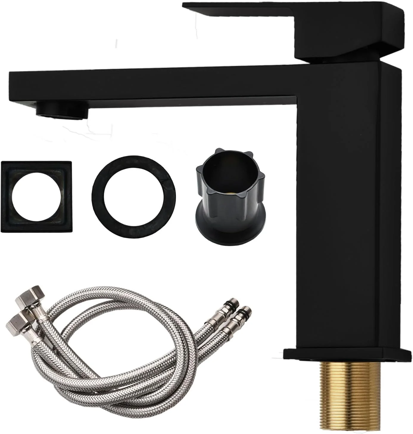 شیرآلات حمام REAXOAL، شیرآلات روشویی، شیرآلات تک سوراخ، شیرآلات تک دستگیره با لوله های اتصال (مشکی مات)