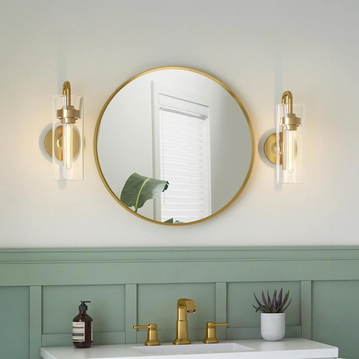 آینه گرد دیواری Kohler Essential | انعکاس HD با پوشش 100% نقره | آینه تزئینی برای اتاق خواب/اتاق نشیمن/حمام | قاب آلومینیومی طلایی برس خورده، 559 میلی متر