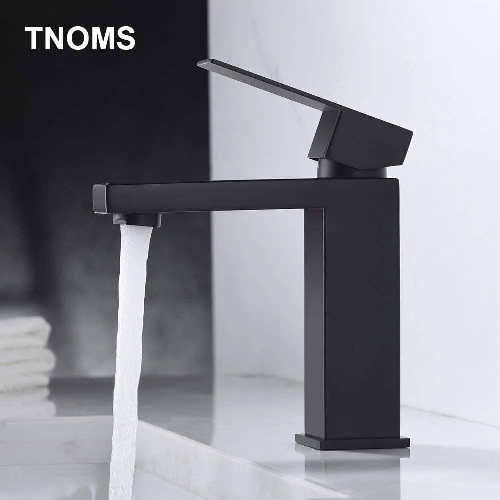 شیر روشویی تجاری TNOMS مدل FB005BK، شیر آب مدرن مربعی شکل، شیر مخلوط کن حوضچه، شیر آب تک اهرمی، نصب روی سینک، رنگ مشکی مات - تصویر 2