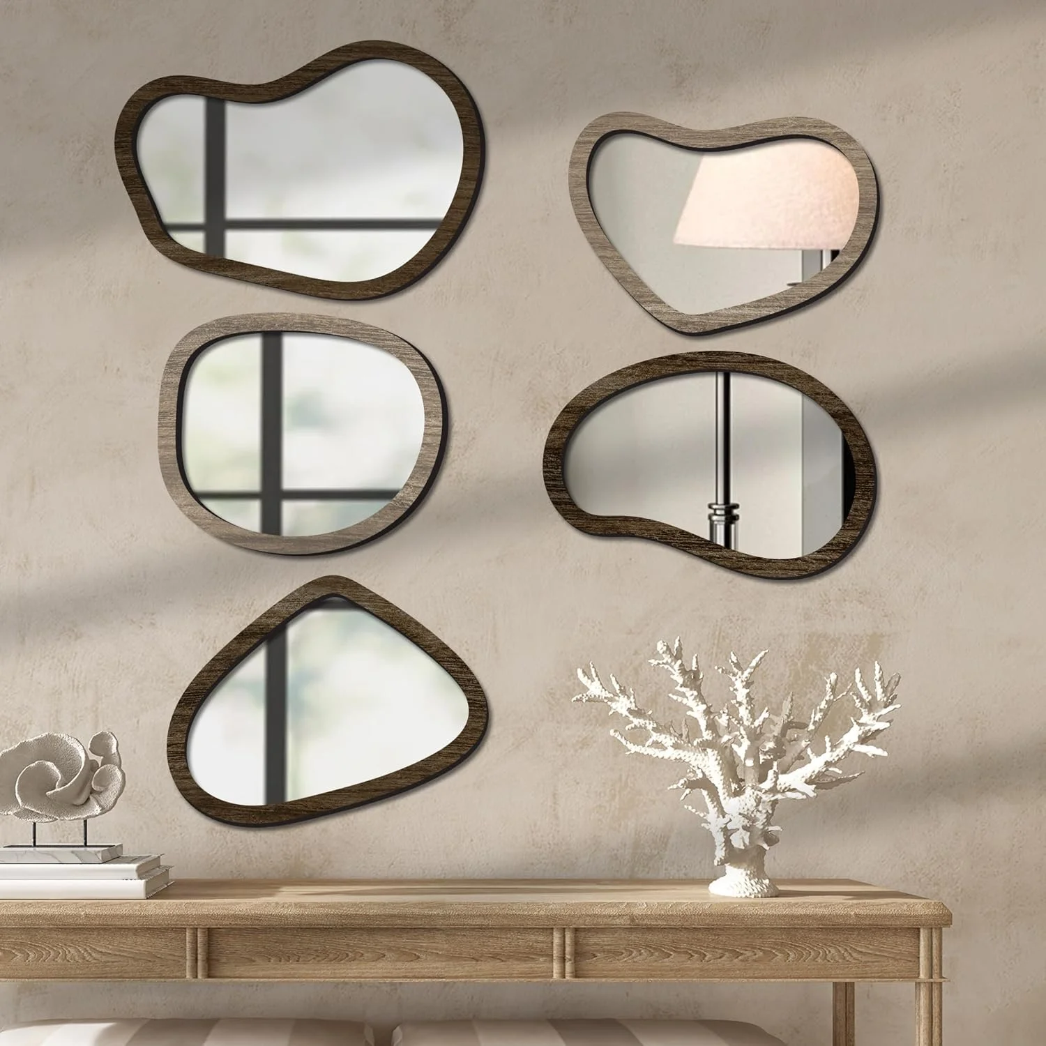 آینه دیواری کوتارت، پنل دکوراتیو، قاب دکوراسیون دیوار برای اتاق نشیمن و اتاق خواب - آینه چوبی دیواری تزئینی - آینه دیواری چوبی تزئینی برای دکوراسیون منزل (آرت دکو، قاب دار، مستطیلی)