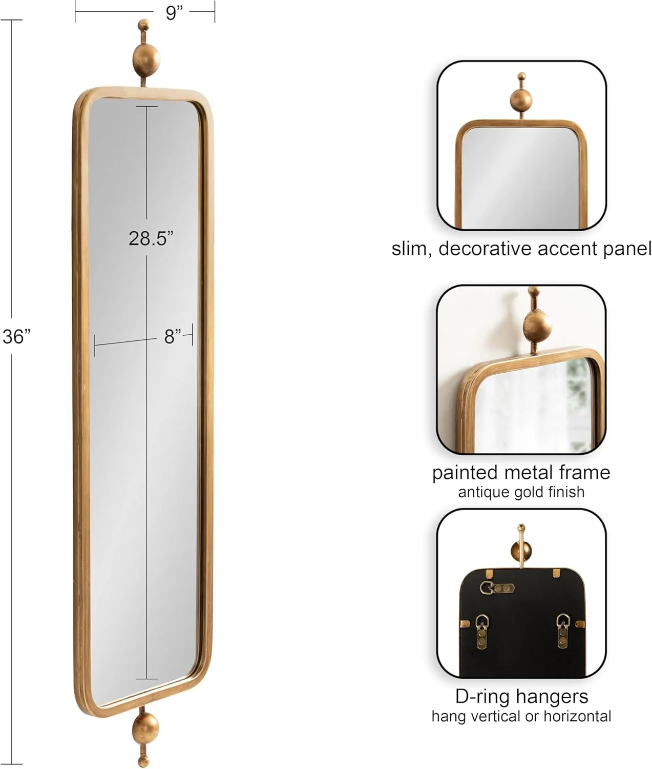 آینه دیواری باریک Kate and Laurel Kasota، 9 × 36، طلایی عتیقه، آینه بلند و جذاب برای استفاده به عنوان آینه باریک ورودی یا آینه تزئینی اتاق خواب آینه دیواری باریک Kate and Laurel Kasota، 9 × 36، طلایی عتیقه، آینه بلند و جذاب برای استفاده به عنوان آینه باریک ورودی یا آینه تزئینی اتاق خواب