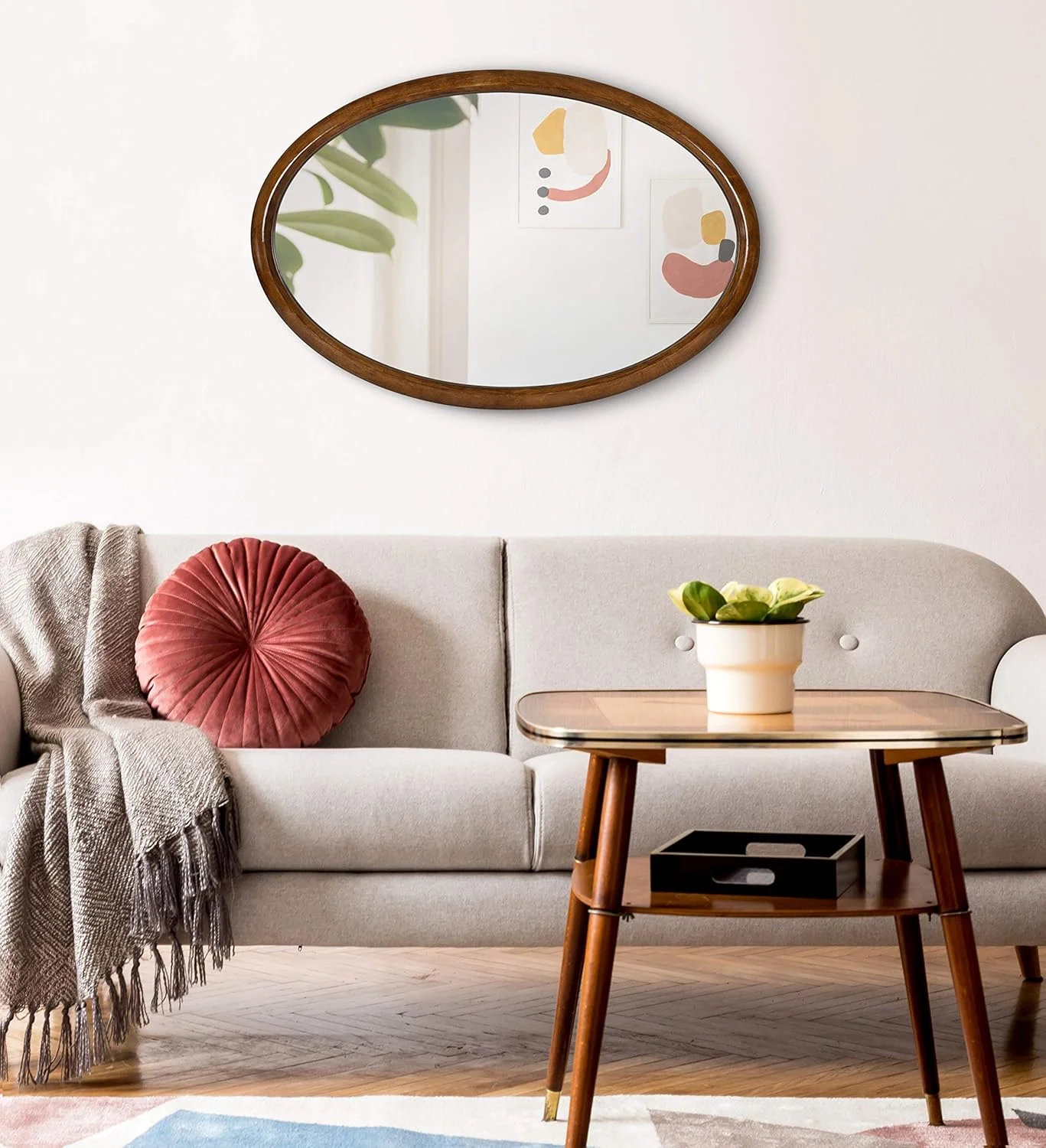 آینه دیواری چوبی بیضی شکل با قاب چوبی سنتی کیت و لورل پائو، 61x91 سانتی متر، قهوه ای گردویی، آینه تزئینی برای دیوار آینه دیواری چوبی بیضی شکل با قاب چوبی سنتی کیت و لورل پائو، 61x91 سانتی متر، قهوه ای گردویی، آینه تزئینی برای دیوار