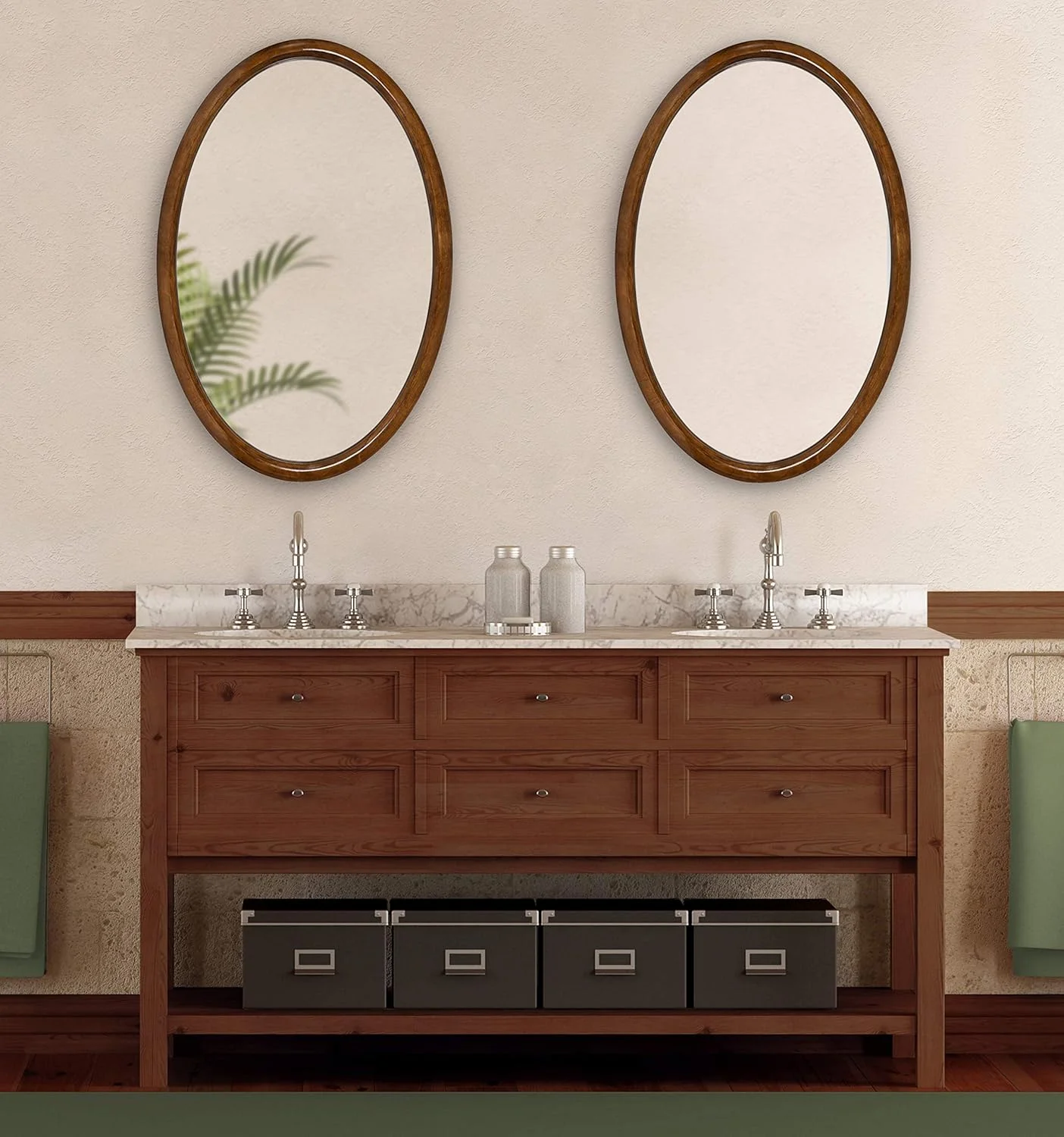 آینه دیواری چوبی بیضی شکل با قاب چوبی سنتی کیت و لورل پائو، 61x91 سانتی متر، قهوه ای گردویی، آینه تزئینی برای دیوار آینه دیواری چوبی بیضی شکل با قاب چوبی سنتی کیت و لورل پائو، 61x91 سانتی متر، قهوه ای گردویی، آینه تزئینی برای دیوار