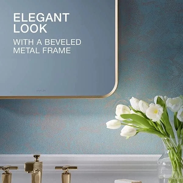 آینه مستطیلی دکوراتیو Kohler Essential برای دیوار 560mmX864mm (22"x 34")، قاب طلایی برس خورده مدرن با شیشه روکش نقره ای - آینه برای حمام، اتاق نشیمن، اتاق خواب - فلز درجه یک آینه مستطیلی دکوراتیو Kohler Essential برای دیوار 560mmX864mm (22"x 34")، قاب طلایی برس خورده مدرن با شیشه روکش نقره ای - آینه برای حمام، اتاق نشیمن، اتاق خواب - فلز درجه یک