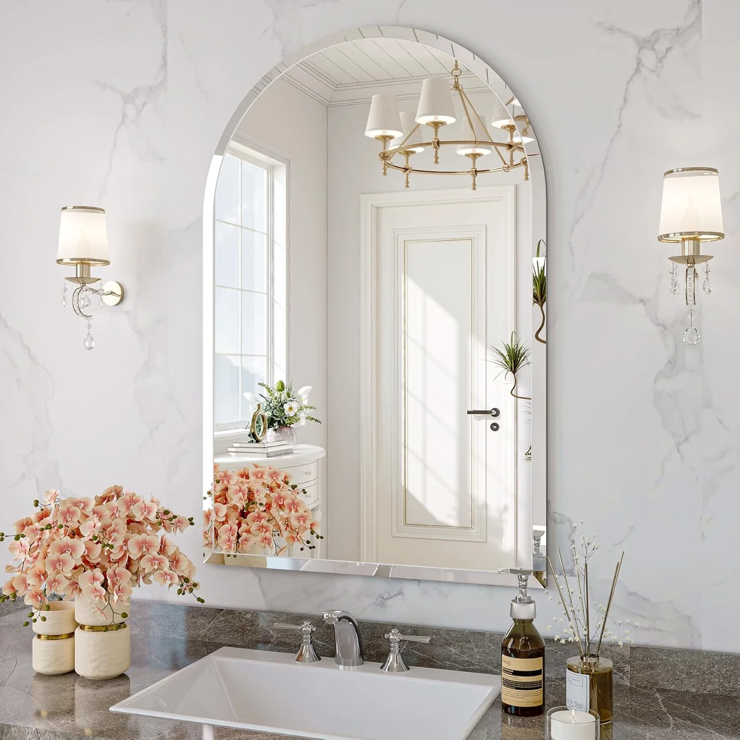 آینه قدی کمانی بدون قاب JIINGYO، 50x75 سانتیمتر، مناسب برای سرویس بهداشتی، آینه دیواری کمانی با لبه پخدار، آینه کمانی تزئینی برای اتاق خواب، ورودی و اتاق نشیمن آینه قدی کمانی بدون قاب JIINGYO، 50x75 سانتیمتر، مناسب برای سرویس بهداشتی، آینه دیواری کمانی با لبه پخدار، آینه کمانی تزئینی برای اتاق خواب، ورودی و اتاق نشیمن