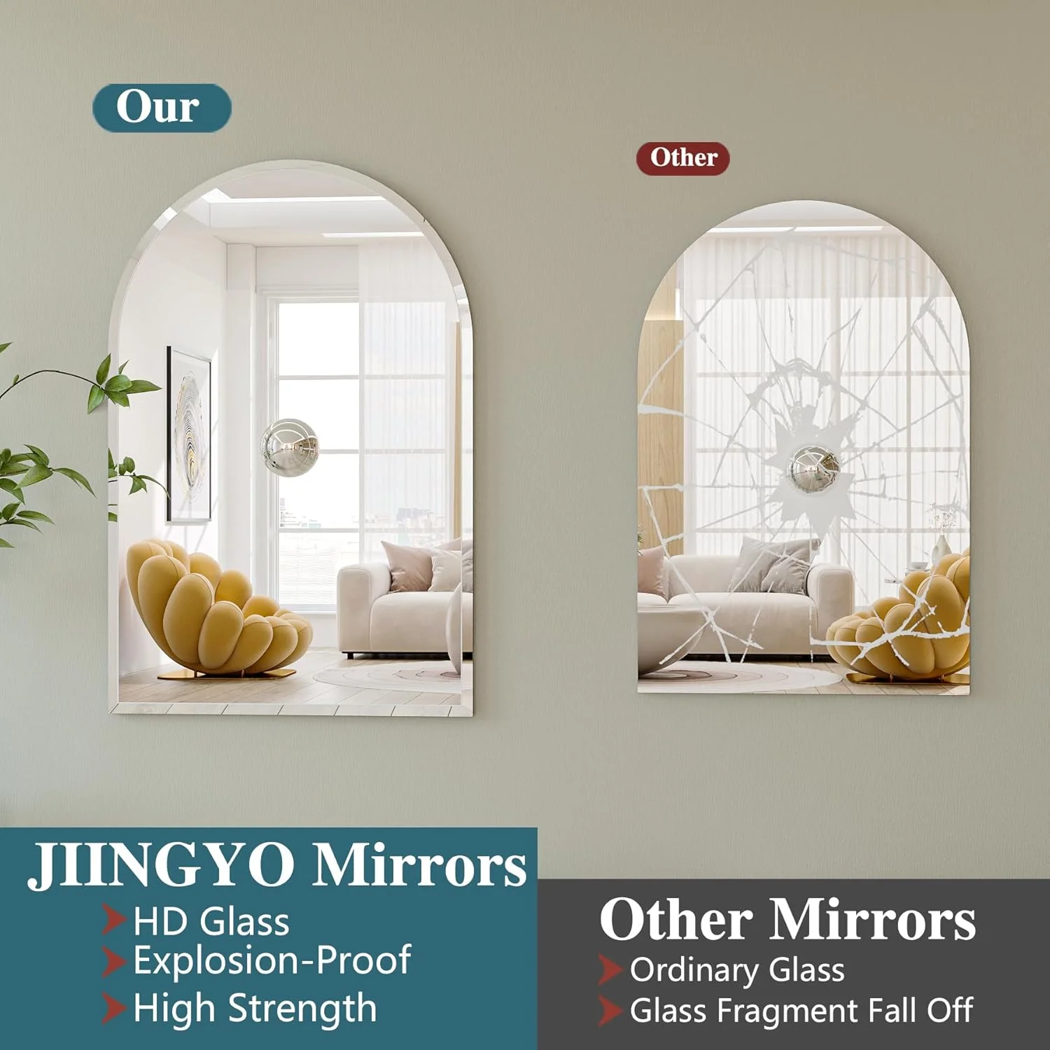 آینه قدی کمانی بدون قاب JIINGYO، 50x75 سانتیمتر، مناسب برای سرویس بهداشتی، آینه دیواری کمانی با لبه پخدار، آینه کمانی تزئینی برای اتاق خواب، ورودی و اتاق نشیمن آینه قدی کمانی بدون قاب JIINGYO، 50x75 سانتیمتر، مناسب برای سرویس بهداشتی، آینه دیواری کمانی با لبه پخدار، آینه کمانی تزئینی برای اتاق خواب، ورودی و اتاق نشیمن