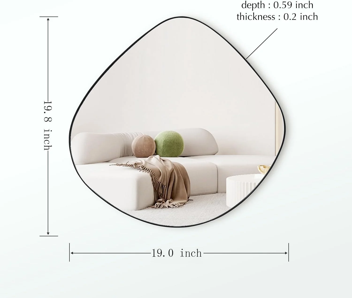 آینه دیواری نامنظم با قاب فلزی مشکی مات برای دکور دیوار اتاق نشیمن، اتاق خواب، حمام، ورودی، 50.3 سانتی متر طول × 48.2 سانتی متر عرض ELE-005B