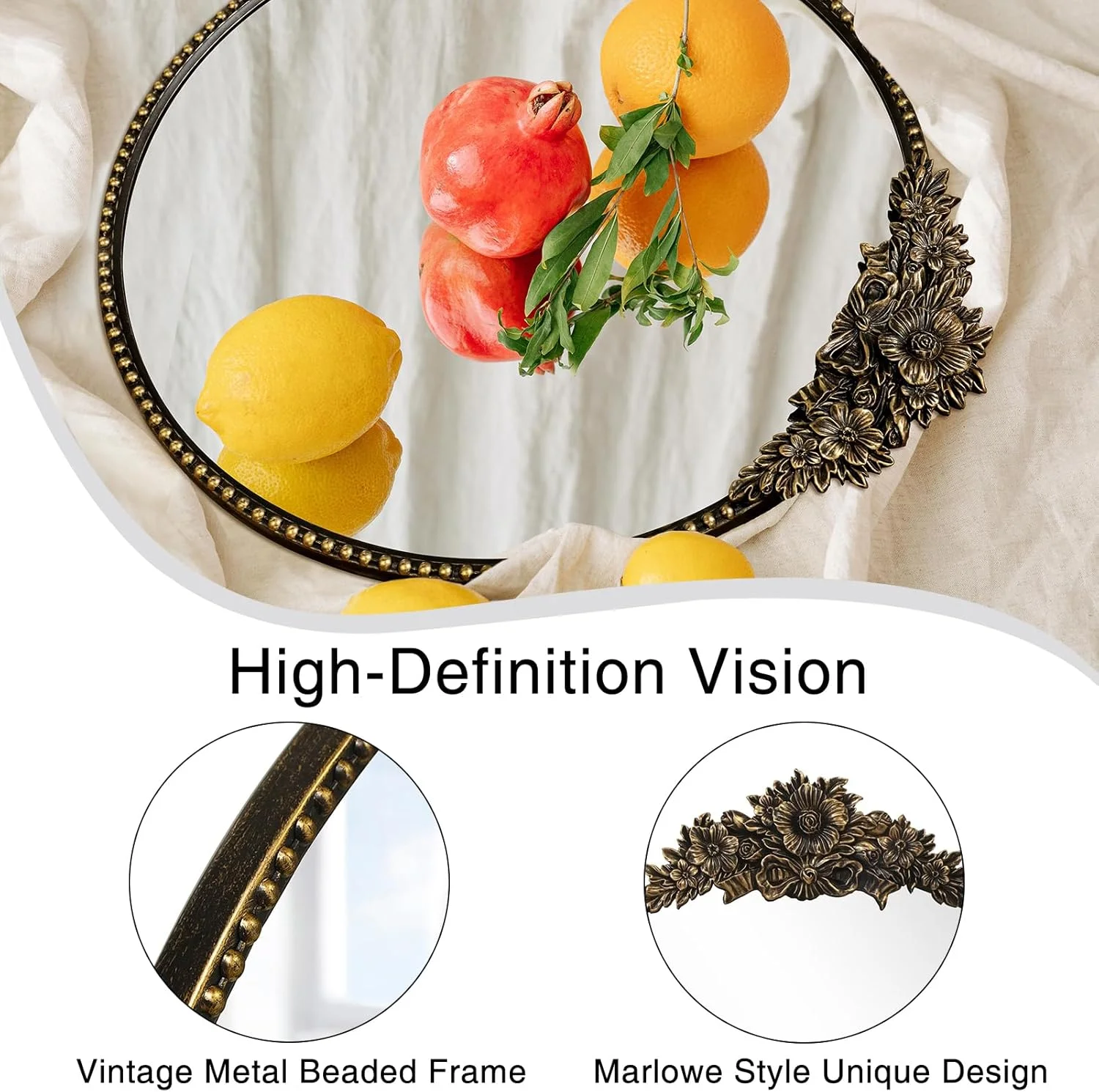 آینه گرد IPOUF، آینه آنتیک به سبک باروک، آینه دایره ای فلزی 60 سانتی متری، آینه تزئینی دیواری برای ورودی، حمام، آینه روشویی، مشکی رترو آینه گرد IPOUF، آینه آنتیک به سبک باروک، آینه دایره ای فلزی 60 سانتی متری، آینه تزئینی دیواری برای ورودی، حمام، آینه روشویی، مشکی رترو