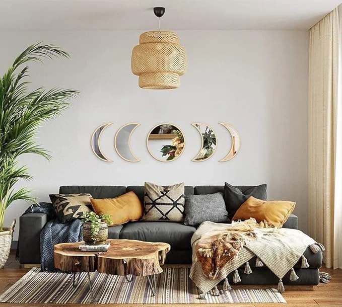 ست آینه دیواری تزئینی طرح ماه هوروف هوم - دکوراسیون بوهو اکریلیک بژ - 27.9 x 27.9 x 1 سانتی متر، هنر مدرن دیواری برای اتاق نشیمن، اتاق خواب یا دفتر، SL080 ست آینه دیواری تزئینی طرح ماه هوروف هوم - دکوراسیون بوهو اکریلیک بژ - 27.9 x 27.9 x 1 سانتی متر، هنر مدرن دیواری برای اتاق نشیمن، اتاق خواب یا دفتر، SL080