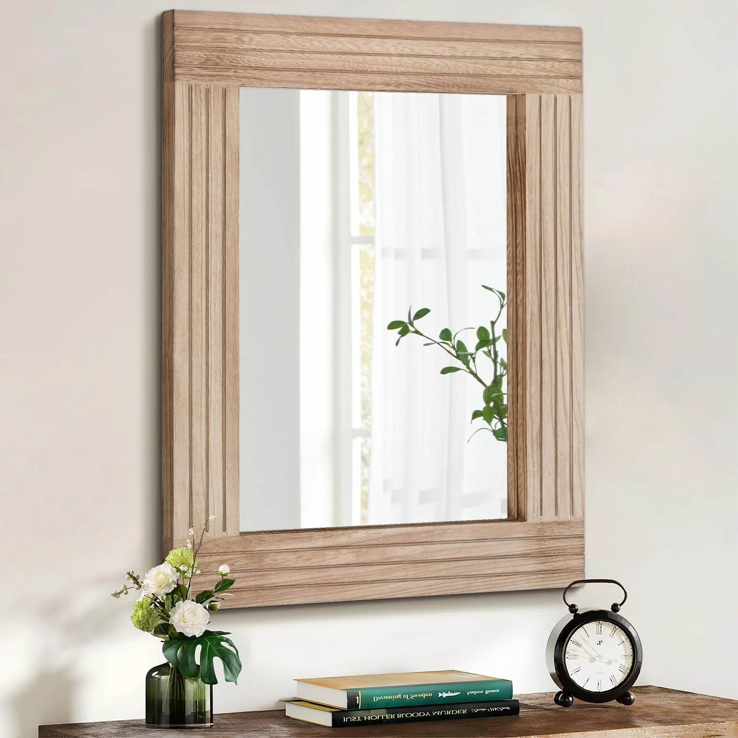 آینه دیواری مستطیلی چوبی رترو HLFMVWE، مناسب اتاق خواب، حمام، روشویی، ورودی، آینه تزئینی عتیقه آویز بزرگ 45x65 سانتی متر آینه دیواری مستطیلی چوبی رترو HLFMVWE، مناسب اتاق خواب، حمام، روشویی، ورودی، آینه تزئینی عتیقه آویز بزرگ 45x65 سانتی متر