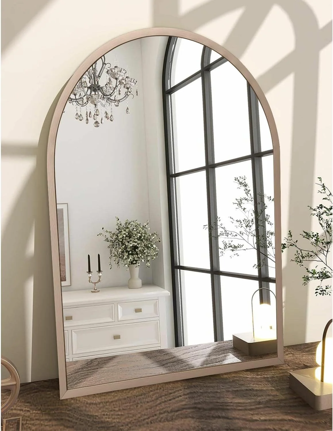 آینه دیواری قوسی بزرگ HLFMVWE، آینه حمام برنجی 66x46 سانتیمتر با قاب فلزی، آینه آرایشی قوسی نصب شده روی دیوار برای اتاق خواب، اتاق نشیمن، ورودی آینه دیواری قوسی بزرگ HLFMVWE، آینه حمام برنجی 66x46 سانتیمتر با قاب فلزی، آینه آرایشی قوسی نصب شده روی دیوار برای اتاق خواب، اتاق نشیمن، ورودی