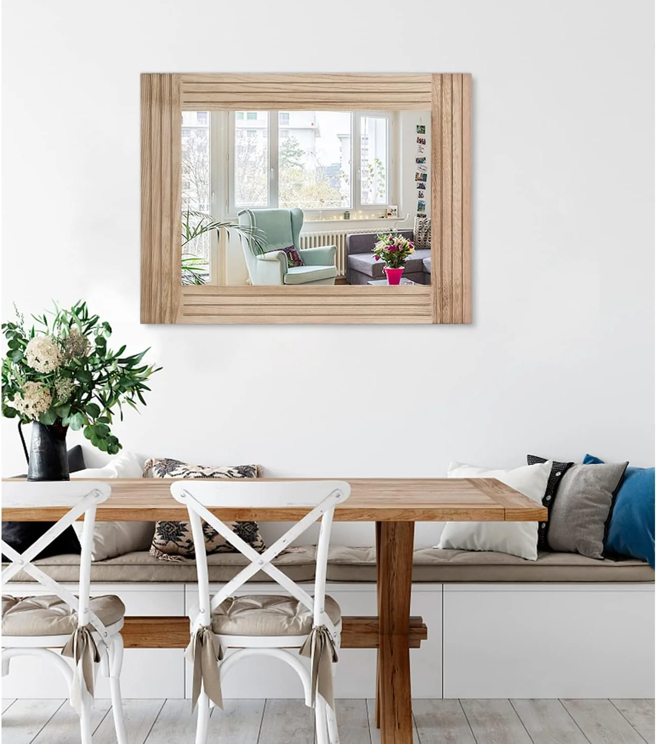 آینه دیواری مستطیلی چوبی رترو HLFMVWE، مناسب اتاق خواب، حمام، روشویی، ورودی، آینه تزئینی عتیقه آویز بزرگ 45x65 سانتی متر آینه دیواری مستطیلی چوبی رترو HLFMVWE، مناسب اتاق خواب، حمام، روشویی، ورودی، آینه تزئینی عتیقه آویز بزرگ 45x65 سانتی متر