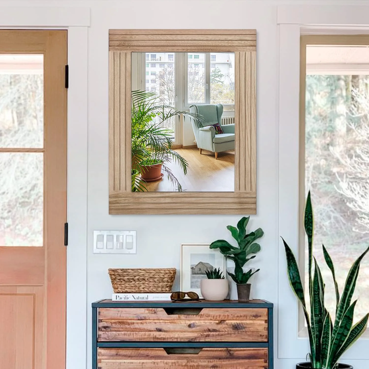 آینه دیواری مستطیلی چوبی رترو HLFMVWE، مناسب اتاق خواب، حمام، روشویی، ورودی، آینه تزئینی عتیقه آویز بزرگ 45x65 سانتی متر آینه دیواری مستطیلی چوبی رترو HLFMVWE، مناسب اتاق خواب، حمام، روشویی، ورودی، آینه تزئینی عتیقه آویز بزرگ 45x65 سانتی متر