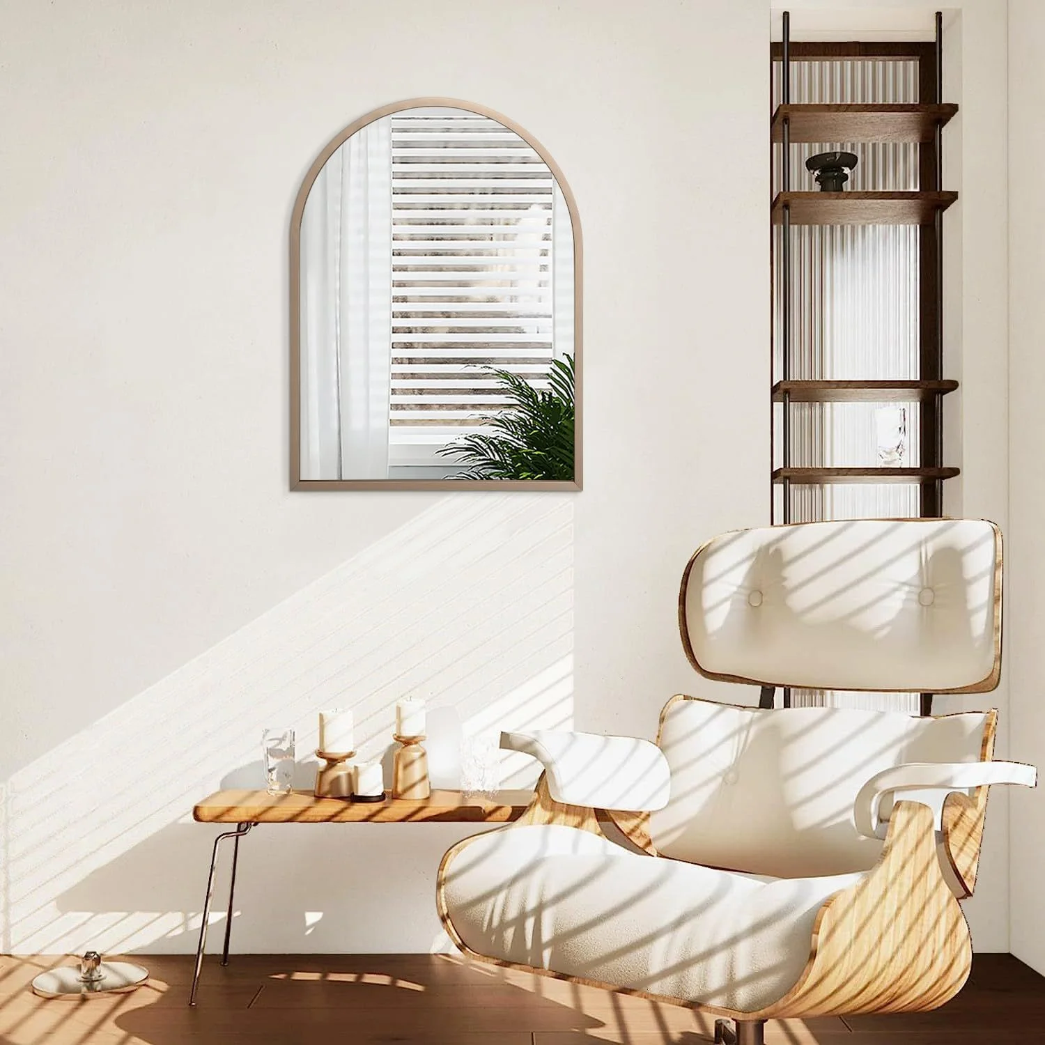 آینه دیواری قوسی بزرگ HLFMVWE، آینه حمام برنجی 66x46 سانتیمتر با قاب فلزی، آینه آرایشی قوسی نصب شده روی دیوار برای اتاق خواب، اتاق نشیمن، ورودی آینه دیواری قوسی بزرگ HLFMVWE، آینه حمام برنجی 66x46 سانتیمتر با قاب فلزی، آینه آرایشی قوسی نصب شده روی دیوار برای اتاق خواب، اتاق نشیمن، ورودی