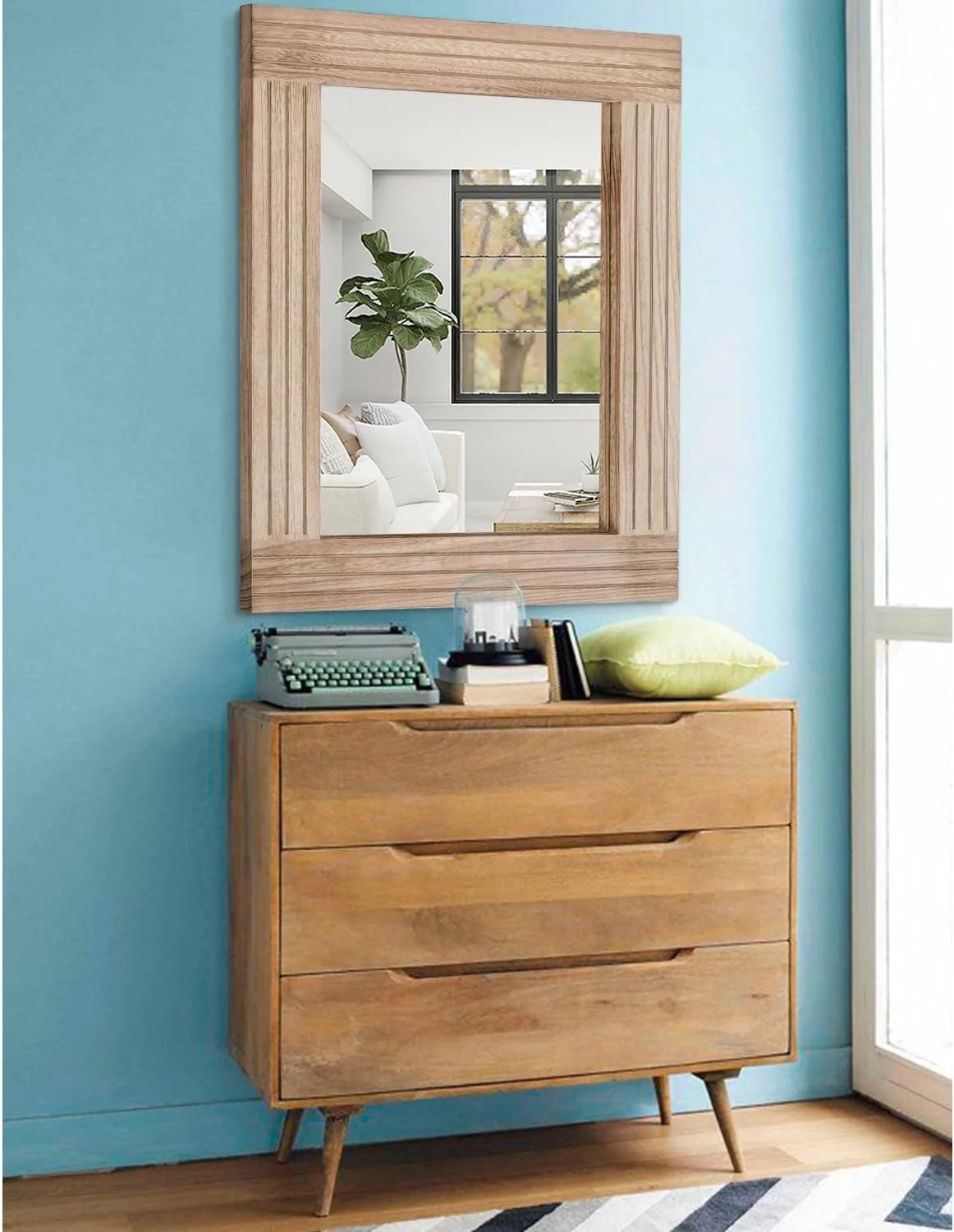 آینه دیواری مستطیلی چوبی رترو HLFMVWE، مناسب اتاق خواب، حمام، روشویی، ورودی، آینه تزئینی عتیقه آویز بزرگ 45x65 سانتی متر آینه دیواری مستطیلی چوبی رترو HLFMVWE، مناسب اتاق خواب، حمام، روشویی، ورودی، آینه تزئینی عتیقه آویز بزرگ 45x65 سانتی متر