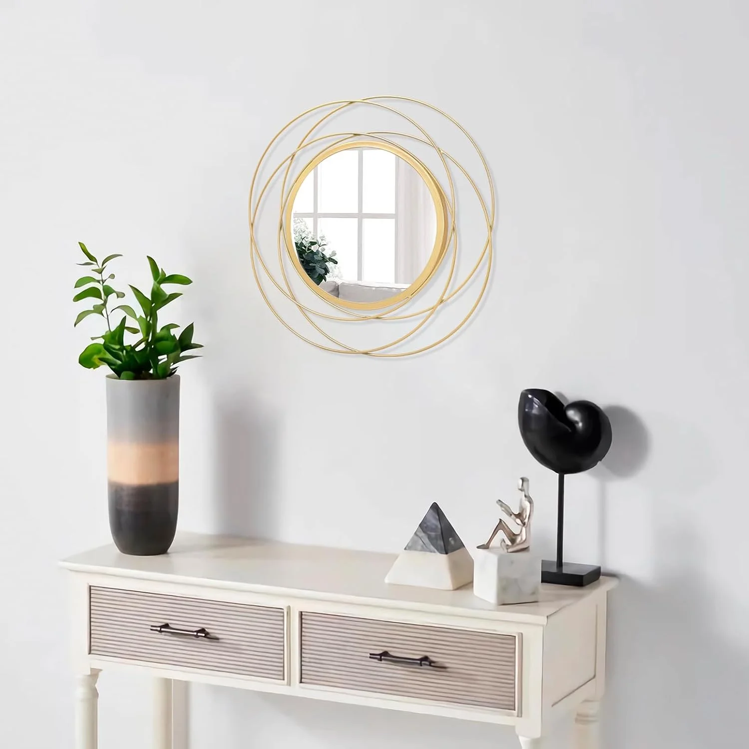 آینه دایره ای طلایی تزئینی HLFMVWE با قاب فلزی سیم آهنی، مناسب دکوراسیون منزل، اتاق نشیمن، اتاق خواب، حمام، ورودی، هدیه کوچک برای زنان و مادران آینه دایره ای طلایی تزئینی HLFMVWE با قاب فلزی سیم آهنی، مناسب دکوراسیون منزل، اتاق نشیمن، اتاق خواب، حمام، ورودی، هدیه کوچک برای زنان و مادران