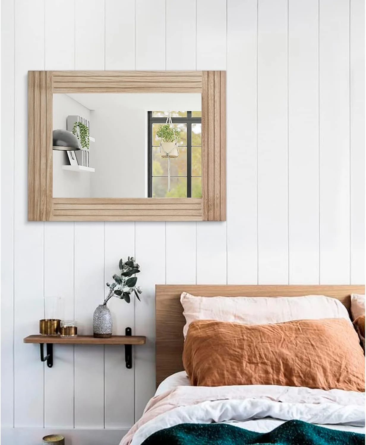 آینه دیواری مستطیلی چوبی رترو HLFMVWE، مناسب اتاق خواب، حمام، روشویی، ورودی، آینه تزئینی عتیقه آویز بزرگ 45x65 سانتی متر آینه دیواری مستطیلی چوبی رترو HLFMVWE، مناسب اتاق خواب، حمام، روشویی، ورودی، آینه تزئینی عتیقه آویز بزرگ 45x65 سانتی متر