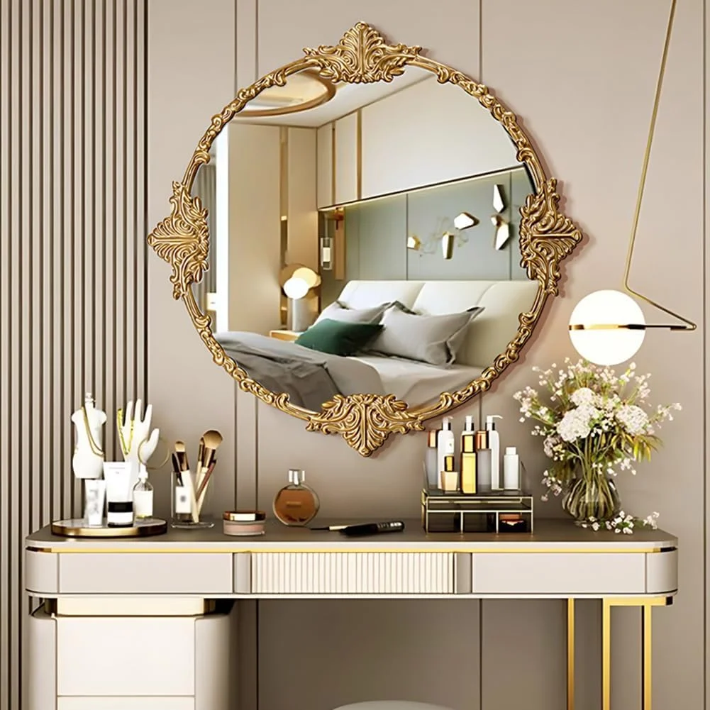 آینه تزئینی طلایی عتیقه KXWOQ3ED، آینه دیواری گرد باروک با قاب چوبی، آینه دایره ای وینتیج 24/32 اینچی برای دکوراسیون منزل، اتاق خواب، اتاق نشیمن، رختکن (80 سانتی متر (32 اینچ)) آینه تزئینی طلایی عتیقه KXWOQ3ED، آینه دیواری گرد باروک با قاب چوبی، آینه دایره ای وینتیج 24/32 اینچی برای دکوراسیون منزل، اتاق خواب، اتاق نشیمن، رختکن (80 سانتی متر (32 اینچ))