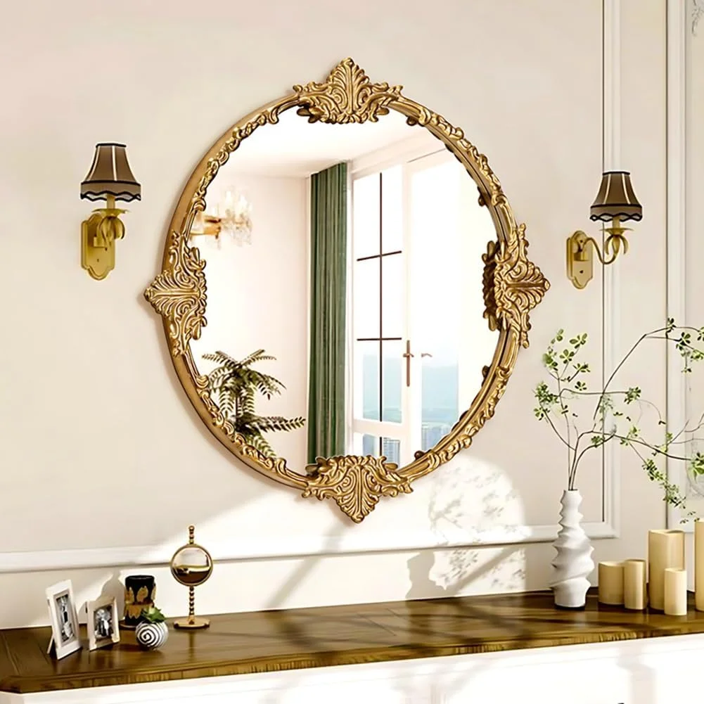 آینه تزئینی طلایی عتیقه KXWOQ3ED، آینه دیواری گرد باروک با قاب چوبی، آینه دایره ای وینتیج 24/32 اینچی برای دکوراسیون منزل، اتاق خواب، اتاق نشیمن، رختکن (80 سانتی متر (32 اینچ)) آینه تزئینی طلایی عتیقه KXWOQ3ED، آینه دیواری گرد باروک با قاب چوبی، آینه دایره ای وینتیج 24/32 اینچی برای دکوراسیون منزل، اتاق خواب، اتاق نشیمن، رختکن (80 سانتی متر (32 اینچ))