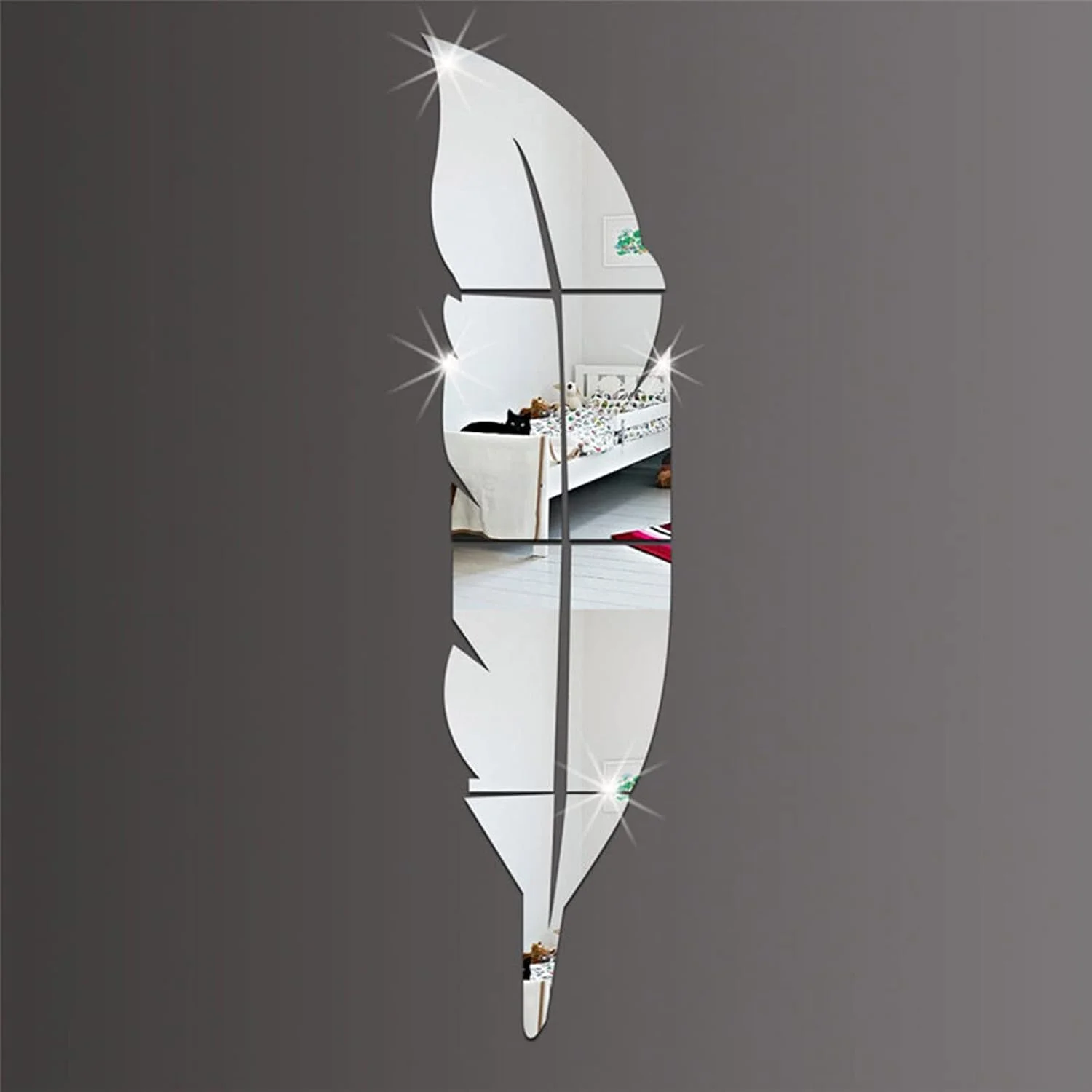 برچسب های دیواری آینه ای طرح پر لابیموس، آینه تزئینی اکریلیک، برچسب های دیواری قابل جابجایی، دکوراسیون منزل DIY برای ورودی، اتاق خواب، حمام، اتاق نشیمن 120 * 30 سانتی متر