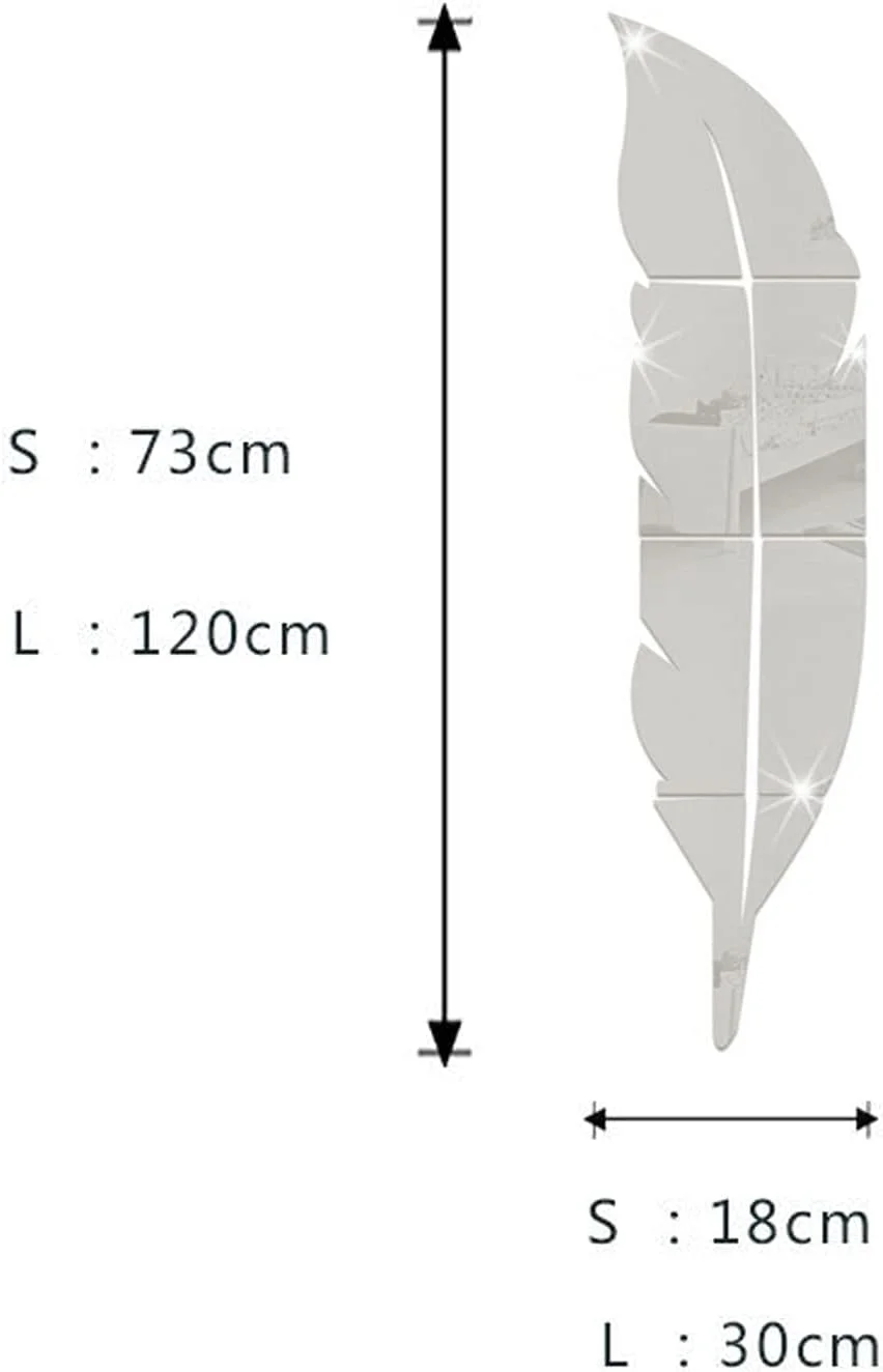 برچسب های دیواری آینه ای طرح پر لابیموس، آینه تزئینی اکریلیک، برچسب های دیواری قابل جابجایی، دکوراسیون منزل DIY برای ورودی، اتاق خواب، حمام، اتاق نشیمن 120 * 30 سانتی متر
