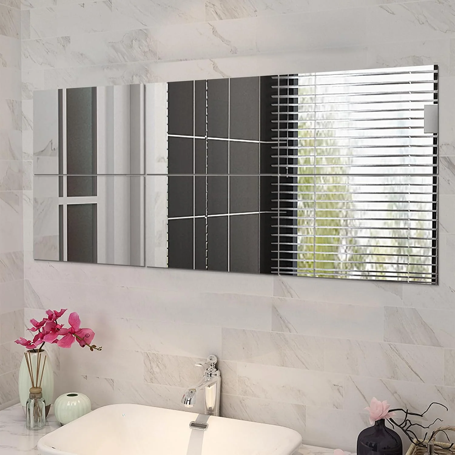 برچسب آینه دیواری لاربر 6 تکه، آینه های 30 در 40 سانتی متر، برچسب های دیواری غیر شیشه ای، برچسب آینه اکریلیک برای کمد لباس، درب، اتاق خواب