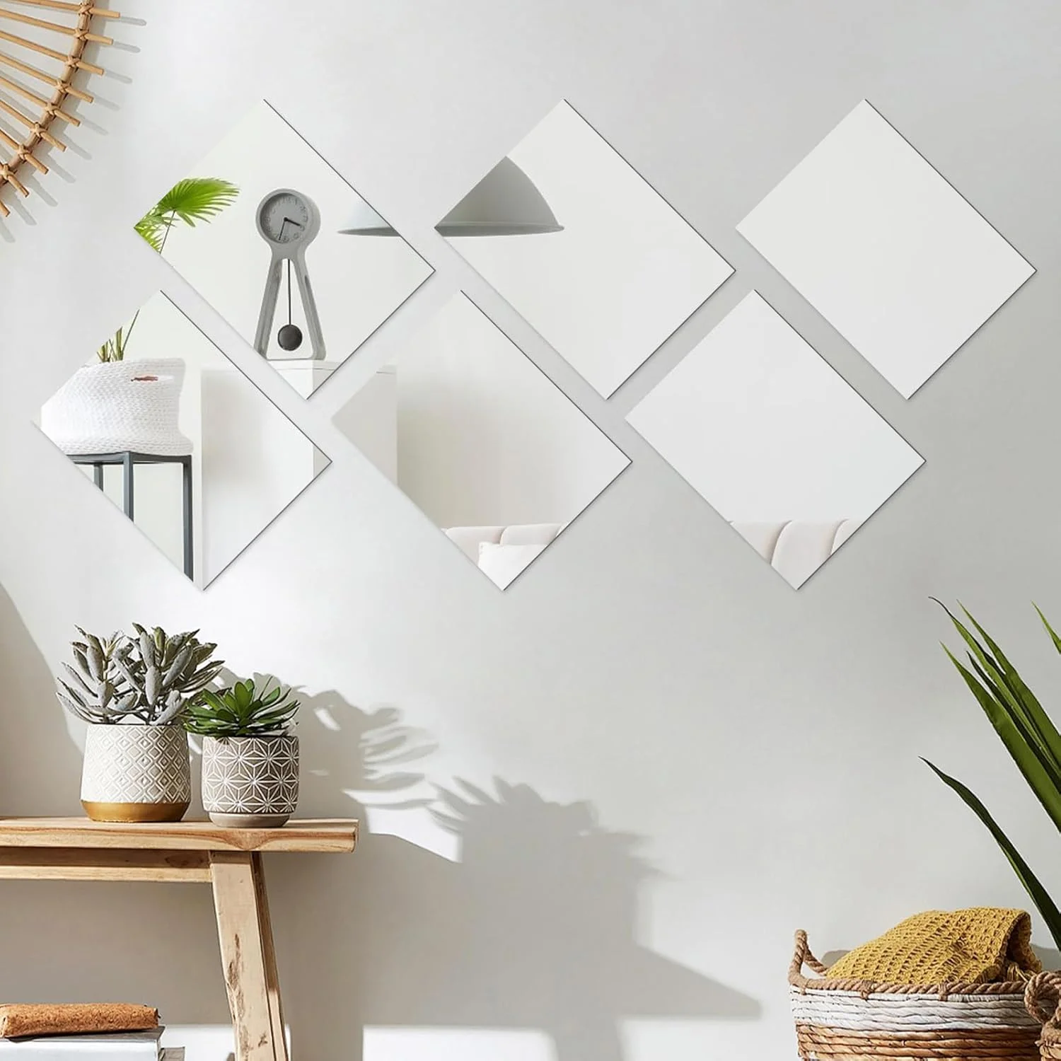 برچسب آینه دیواری لاربر 6 تکه، آینه های 30 در 40 سانتی متر، برچسب های دیواری غیر شیشه ای، برچسب آینه اکریلیک برای کمد لباس، درب، اتاق خواب