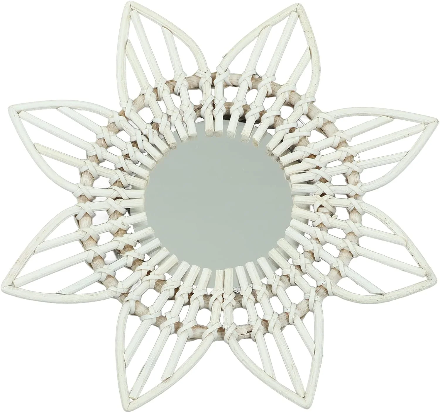 آینه حصیری گرد NOENNULL، آینه دیواری، آینه دیواری حصیری، آینه تزئینی، طرح گل، آینه تزئینی، آینه آویز هنری بوهو برای اتاق نشیمن، اتاق خواب، آشپزخانه، حمام