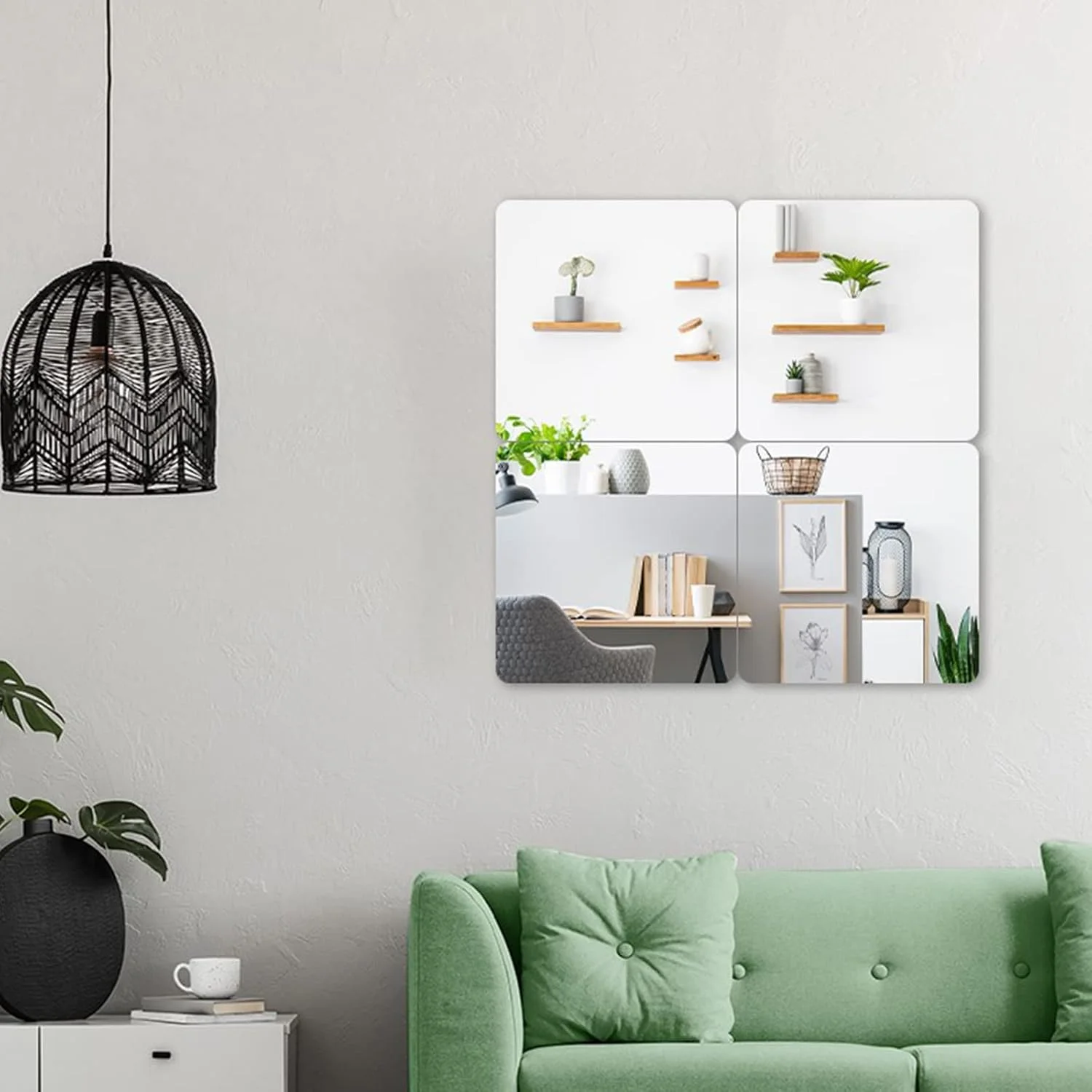 آینه های کاشی خود چسب Nizirioo بسته 4 عددی 20x20 سانتی متر - آینه انعطاف پذیر خود چسب غیر شیشه ای دکوراسیون دیواری اکریلیک DIY آینه تزئینی بدون قاب برای درب کمد اتاق خواب حمام